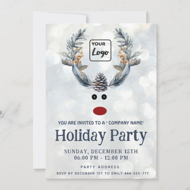 Funny boho reindeer holiday logo corporate invitation (Front)