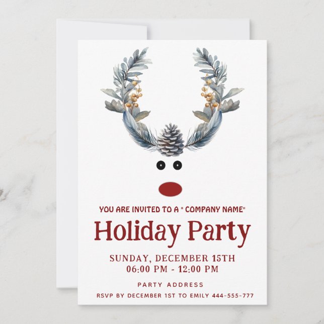 Funny boho  reindeer holiday party corporate invitation (Front)
