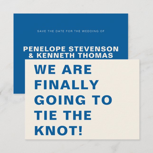 Funny Bold Modern Cobalt Blue Typography Wedding  Save The Date (Front/Back)