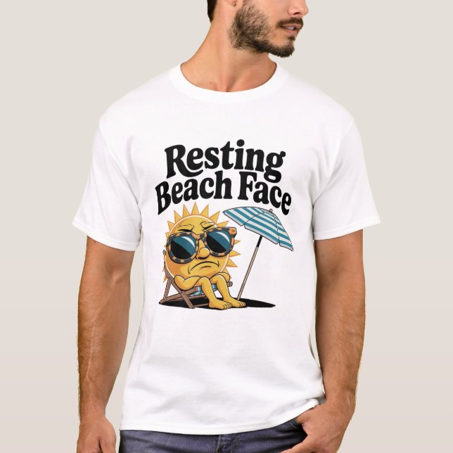Funny Bold White Resting Beach Face Summer T-Shirt (Front)