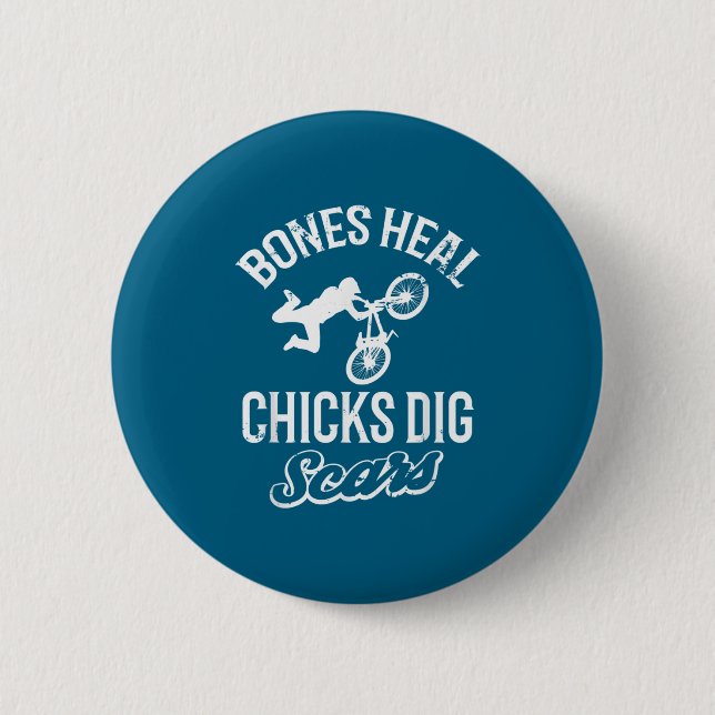 Funny Bones Heal Chicks Dig S Bmx Biking  Button (Front)