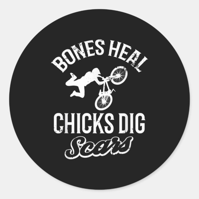 Funny Bones Heal Chicks Dig S Bmx Biking  Classic Round Sticker (Front)