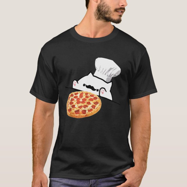 Funny Bongo Cat Pizza Chef Dank Memes T-Shirt (Front)