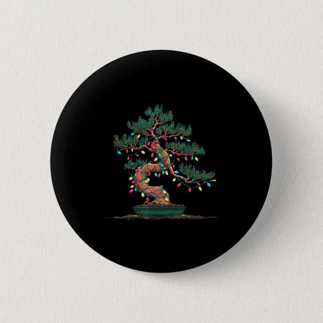 Funny Bonsai Tree Christmas Graphics Lights Lover  Button (Front)