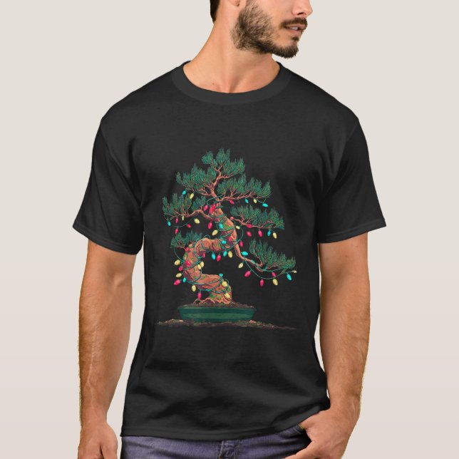 Funny Bonsai Tree Christmas Graphics Lights Lover  T-Shirt (Front)