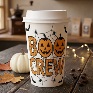 Funny Boo Crew Spooky Pumpkin Halloween Party Paper Cups