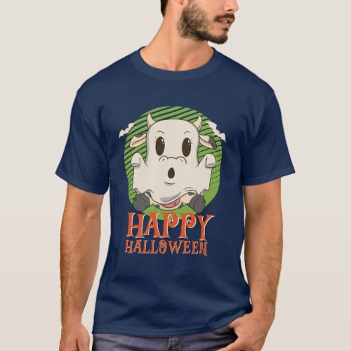Funny Boo Ghost Baby Cow Moo Happy Halloween T_Shirt