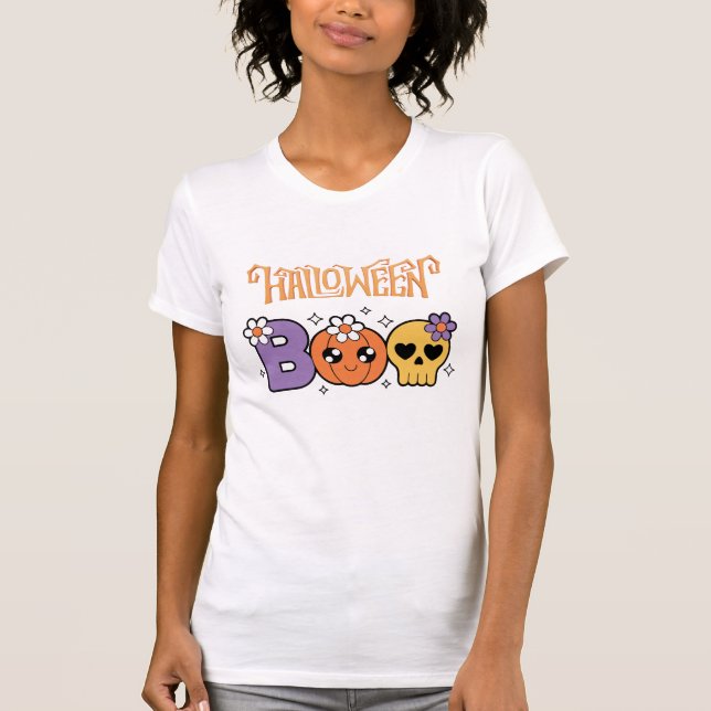 Funny Boo Halloween White &orang T-Shirt (Front)