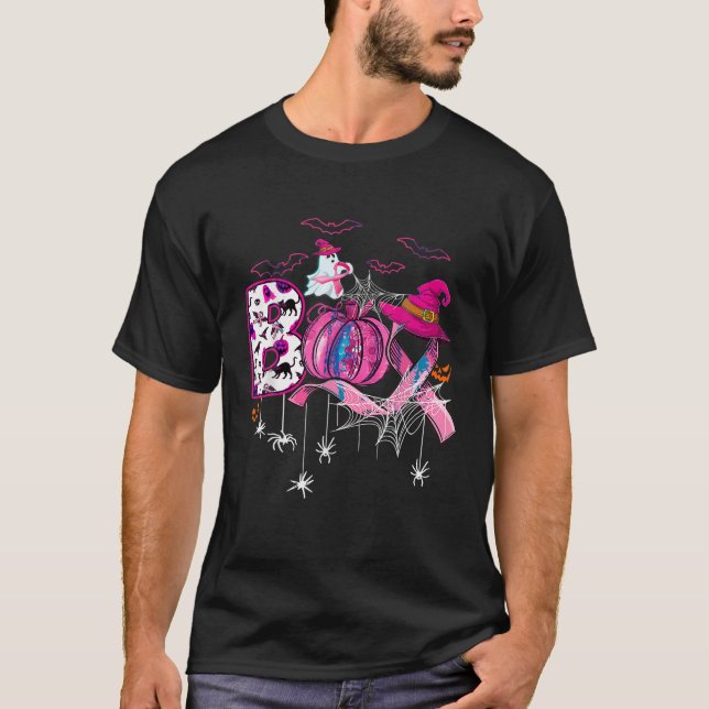 Funny Boo Pumpkin Witch Pink Ribbon Breast Cancer  T-Shirt (Front)