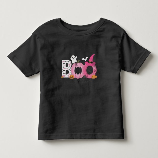 Funny BOO Pumpkin with Pink Bats and Pumpkins  Toddler T-shirt (Front)