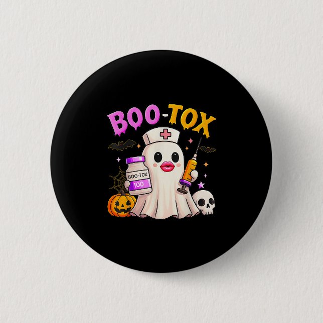 Funny Boo Tox Aesthetic Nurse Ghost Skull Pumpkin  Button (Front)