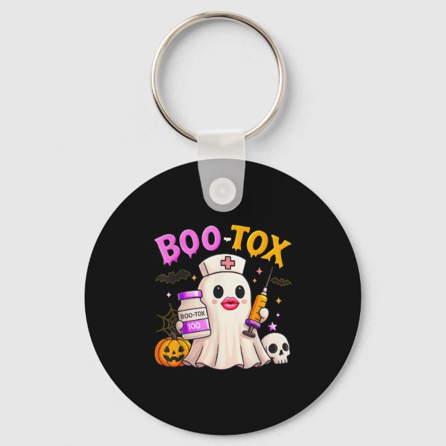 Funny Boo Tox Aesthetic Nurse Ghost Skull Pumpkin  Keychain (Front)