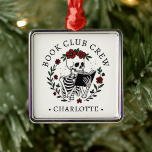 Funny Book Club Crew Quote Personalized Christmas Metal Ornament