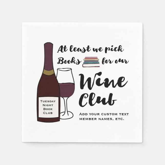 Funny Book Club | Drink Wine Club Girls Night Out Paper Napkins (Front)