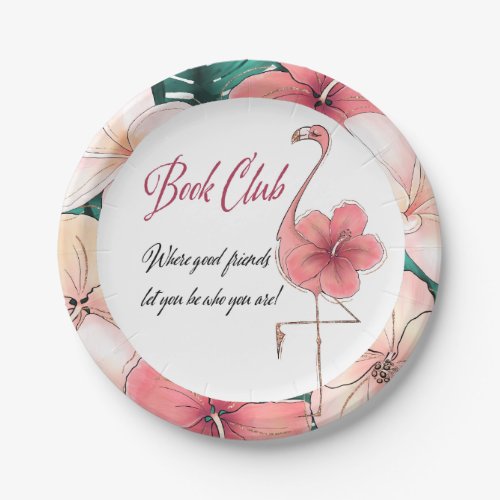 Funny Book Club Group Meeting Chic Pink Flamingo Paper Plates
