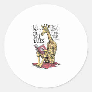 Funny Book Lover Giraffe Long Form Tall Tales Read Classic Round Sticker