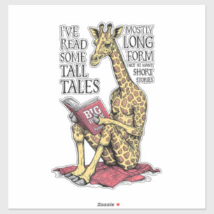 Funny Book Lover Giraffe Long Form Tall Tales Read Sticker