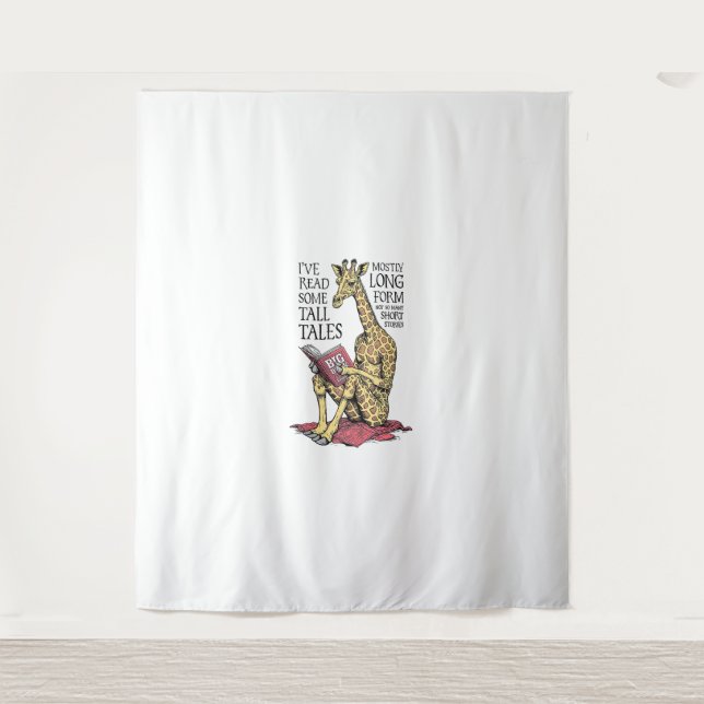Funny Book Lover Giraffe Long Form Tall Tales Read Tapestry (Front)
