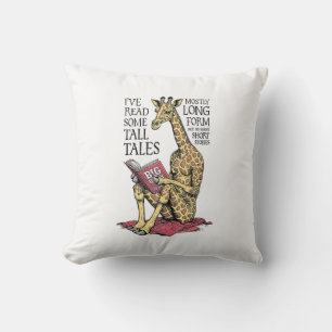 Funny Book Lover Giraffe Long Form Tall Tales Read Throw Pillow