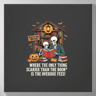 Funny Book Lover Halloween Skeleton Library Design Canvas Photo Tile