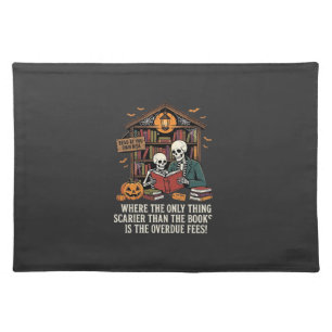 Funny Book Lover Halloween Skeleton Library Design Cloth Placemat