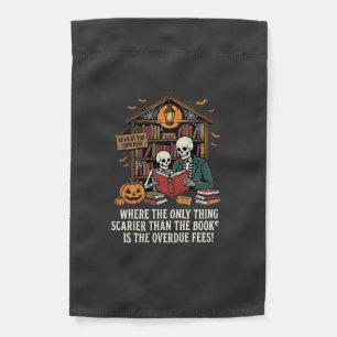 Funny Book Lover Halloween Skeleton Library Design Garden Flag