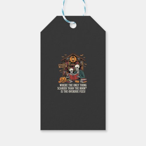 Funny Book Lover Halloween Skeleton Library Design Gift Tags