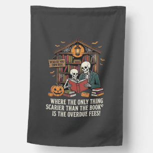 Funny Book Lover Halloween Skeleton Library Design House Flag