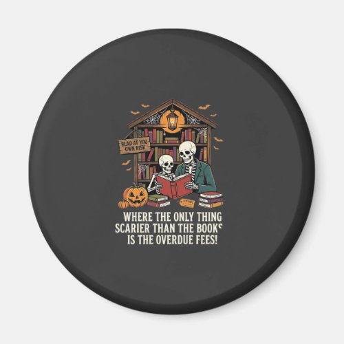 Funny Book Lover Halloween Skeleton Library Design Magnet