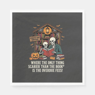 Funny Book Lover Halloween Skeleton Library Design Napkins