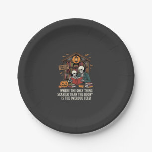 Funny Book Lover Halloween Skeleton Library Design Paper Plates