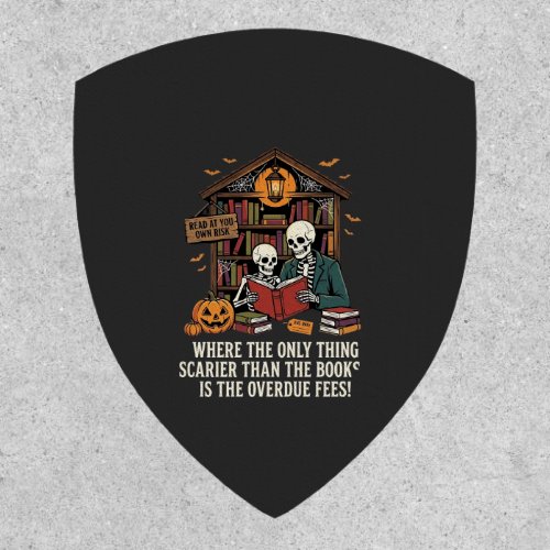 Funny Book Lover Halloween Skeleton Library Design Patch