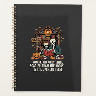 Funny Book Lover Halloween Skeleton Library Design Planner