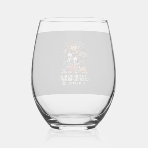 Funny Book Lover Halloween Skeleton Library Design Stemless Wine Glass