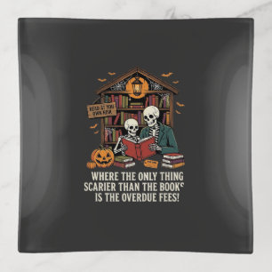 Funny Book Lover Halloween Skeleton Library Design Trinket Tray