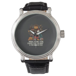 Funny Book Lover Halloween Skeleton Library Design Watch