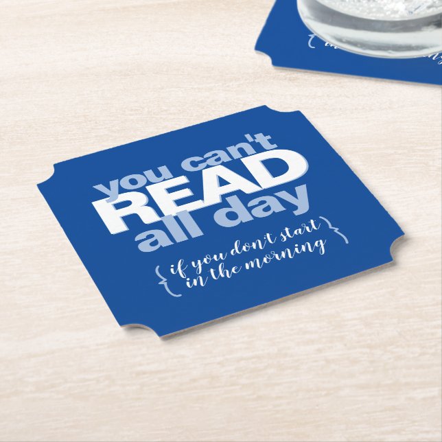 Funny Book Lover Read All Day Modern Typography Paper Coaster (Angled)