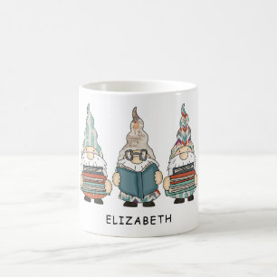 Funny Book Lover Reading Gnomes Custom Coffee Mug