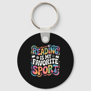 Funny book lover tie dye groovy reading is favorit keychain
