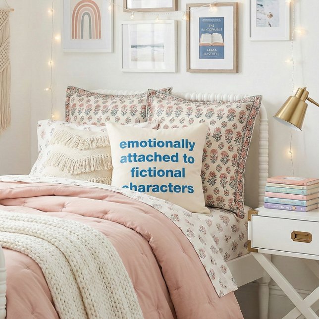 Funny Book Lovers Emotion Quote Humor Bookish Blue Throw Pillow (Creator Uploaded)