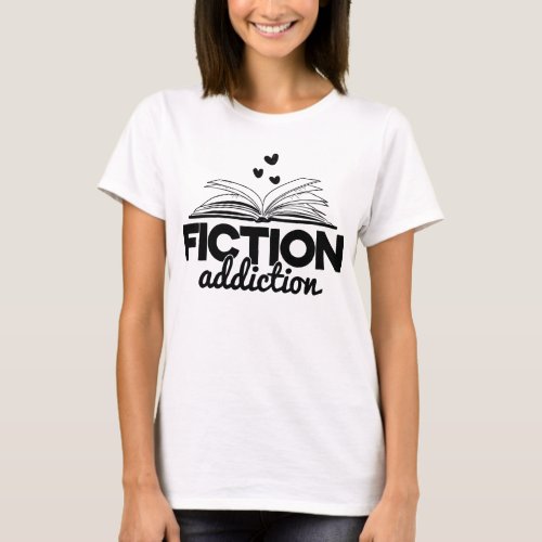 Funny book lovers fiction addiction word art T_Shirt