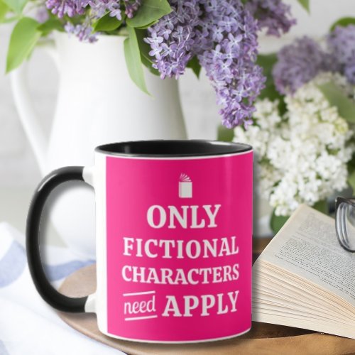 Funny Book Lovers Fiction Hot Pink and White Mug