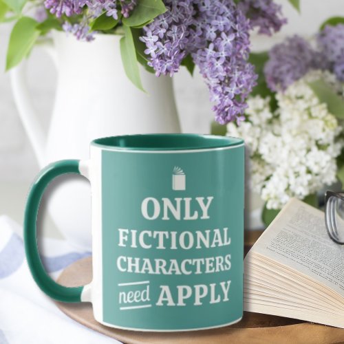 Funny Book Lovers Fiction Teal and White Mug