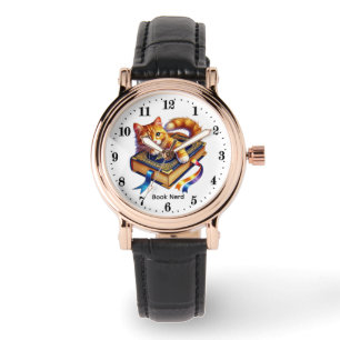 Funny book nerd cat customizable watch