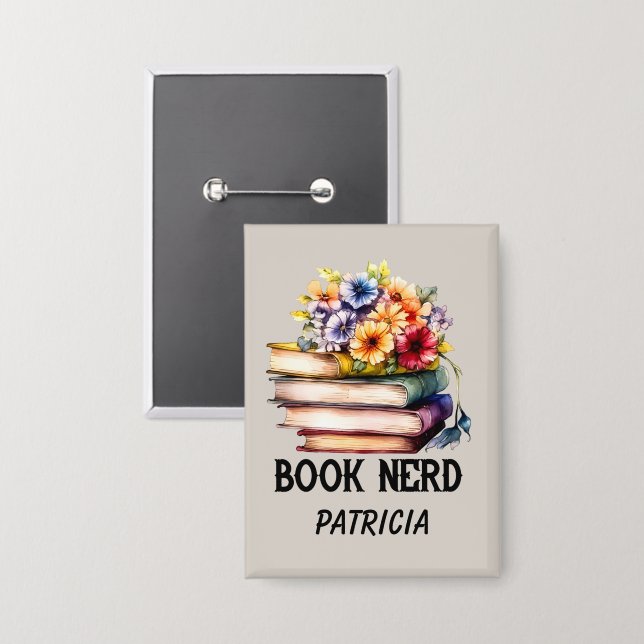 Funny book nerd word art  button (Front/Back)