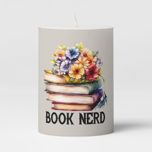 Funny book nerd word art  pillar candle (Front)
