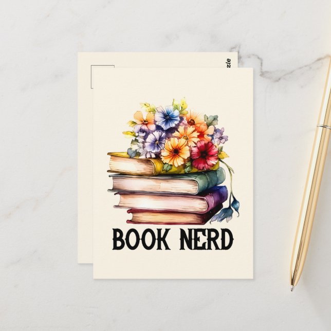 Funny book nerd word art  postcard (Front/Back In Situ)