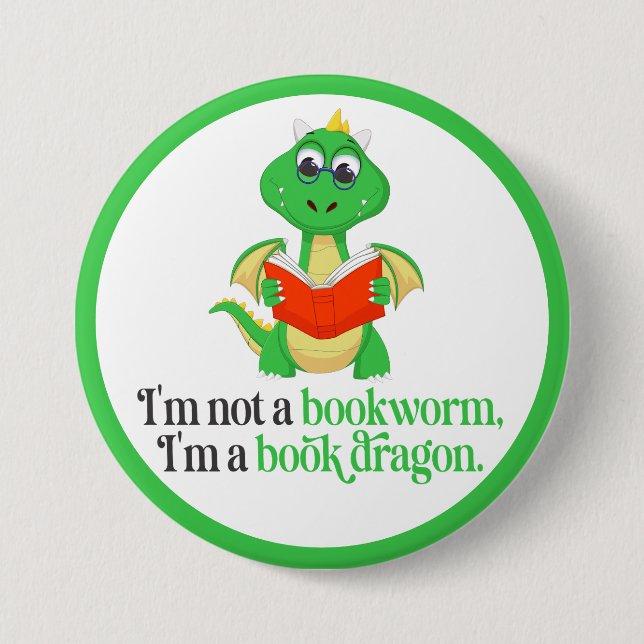 Funny Book Reading - Bookworm Button (Front)