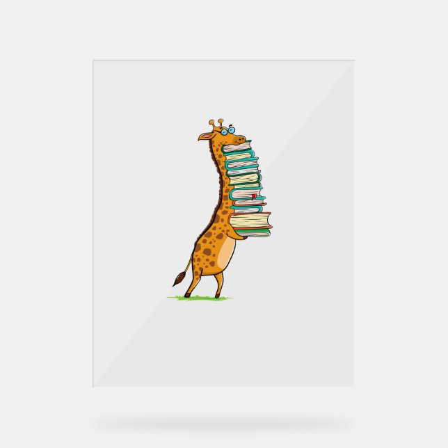 Funny Book Reading Giraffe I Love My Library   Acrylic Sign (Front)