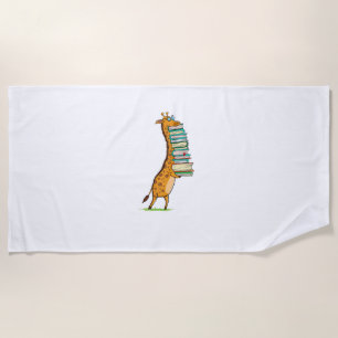 Funny Book Reading Giraffe I Love My Library Beach Towel